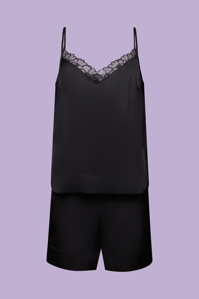 Set da pigiama in raso con shorts, LENZING™ ECOVERO™, BLACK, detail image number 7