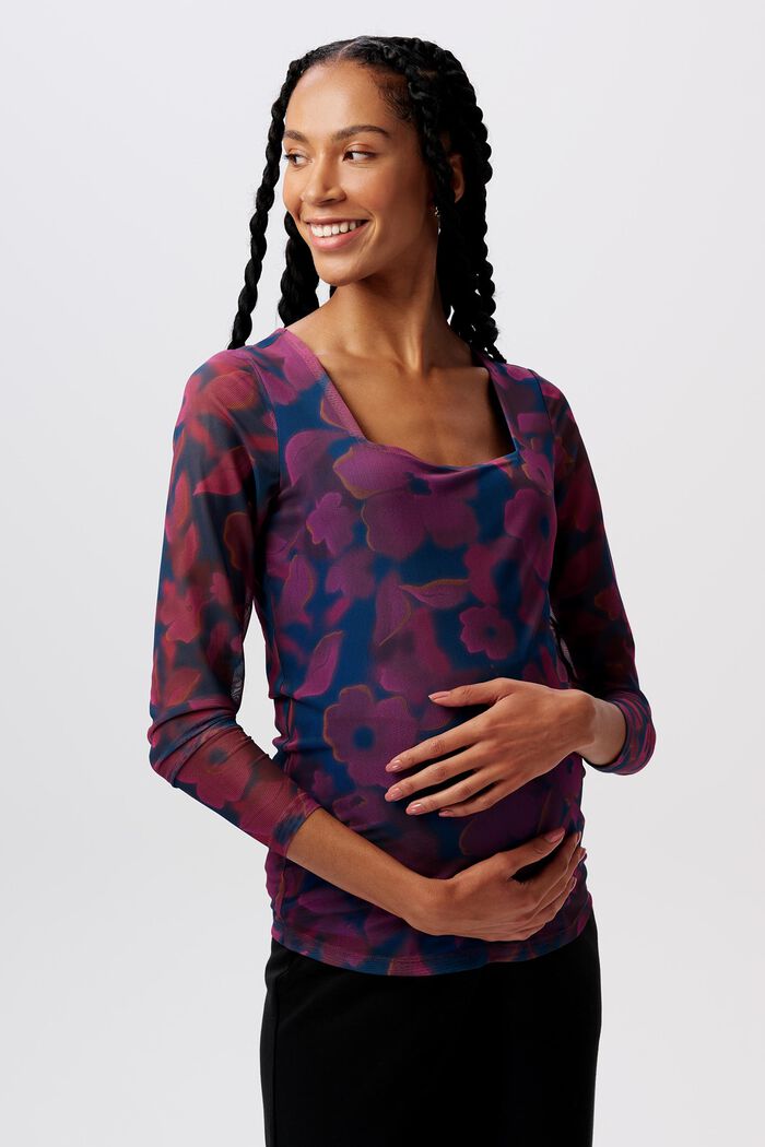 MATERNITY Top a maniche lunghe in mesh con stampa, DARK OLD PINK, detail image number 0