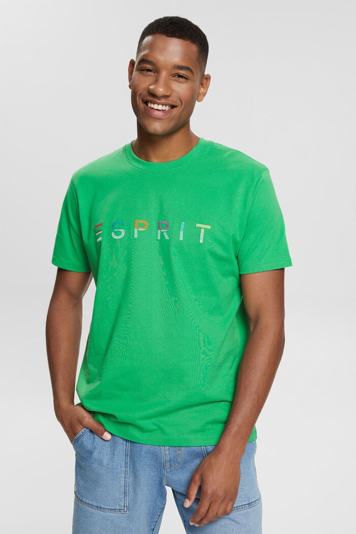 T-shirt in jersey con ricamo del logo, GREEN, overview