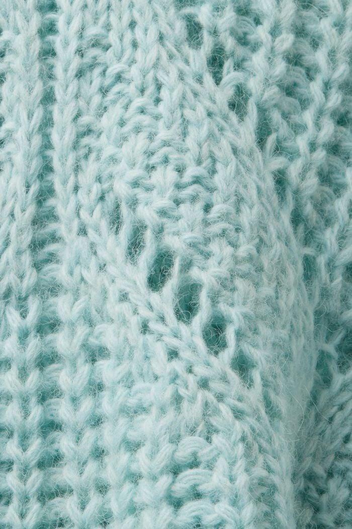 Pullover in misto lana in maglia traforata, LIGHT AQUA GREEN, detail image number 5
