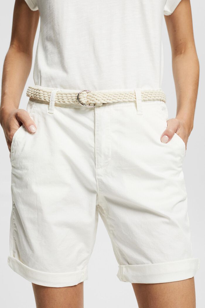 Pantaloncini con cintura in tessuto, WHITE, detail image number 0