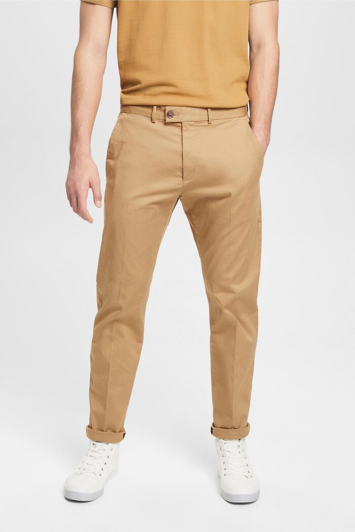 Pantaloni chino elasticizzati in cotone, KHAKI BEIGE, detail image number 0