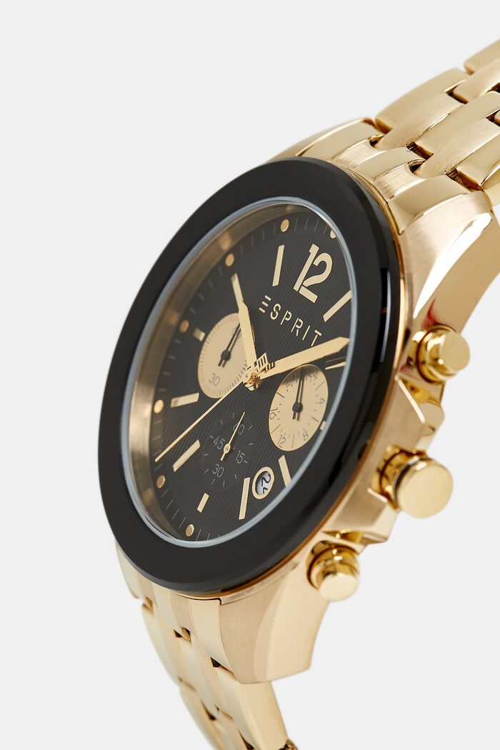 Cronografo in acciaio inox con cinturino a maglia, GOLD, detail image number 1