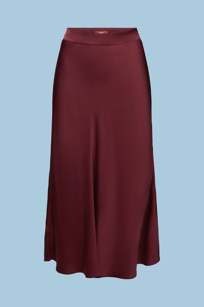 Gonna midi in raso, BORDEAUX RED, detail image number 6