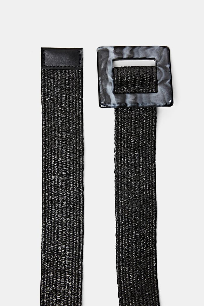 Cintura stretch intrecciata con fibbia in resina, BLACK, detail image number 1