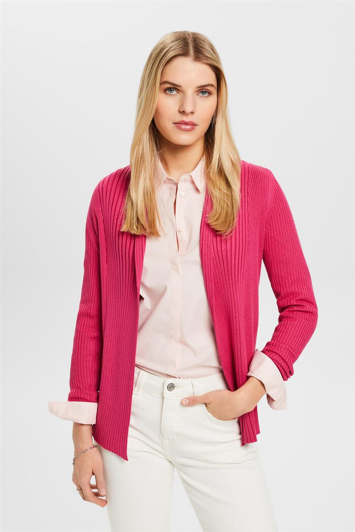Cardigan in maglia a coste, PINK FUCHSIA, detail image number 0