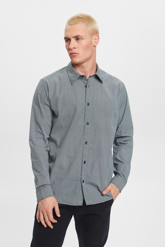 Camicia slim fit con motivo allover, DARK TEAL GREEN, detail image number 0