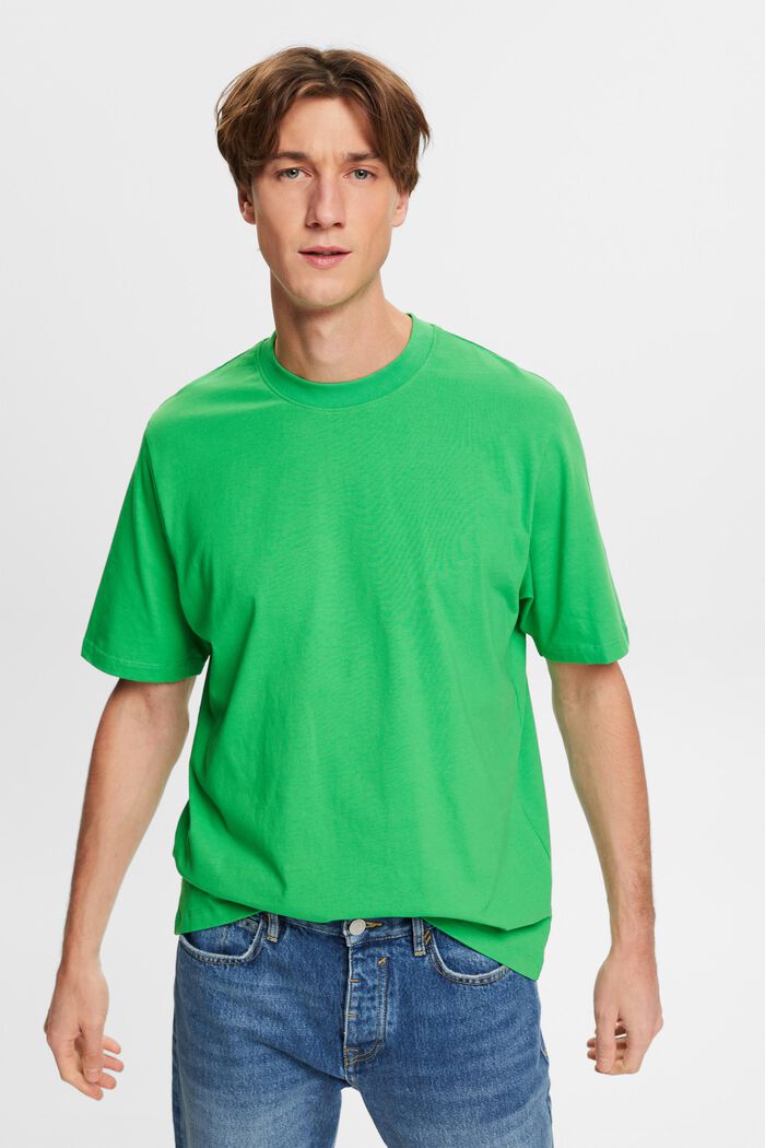 T-shirt girocollo in cotone, GREEN, detail image number 0