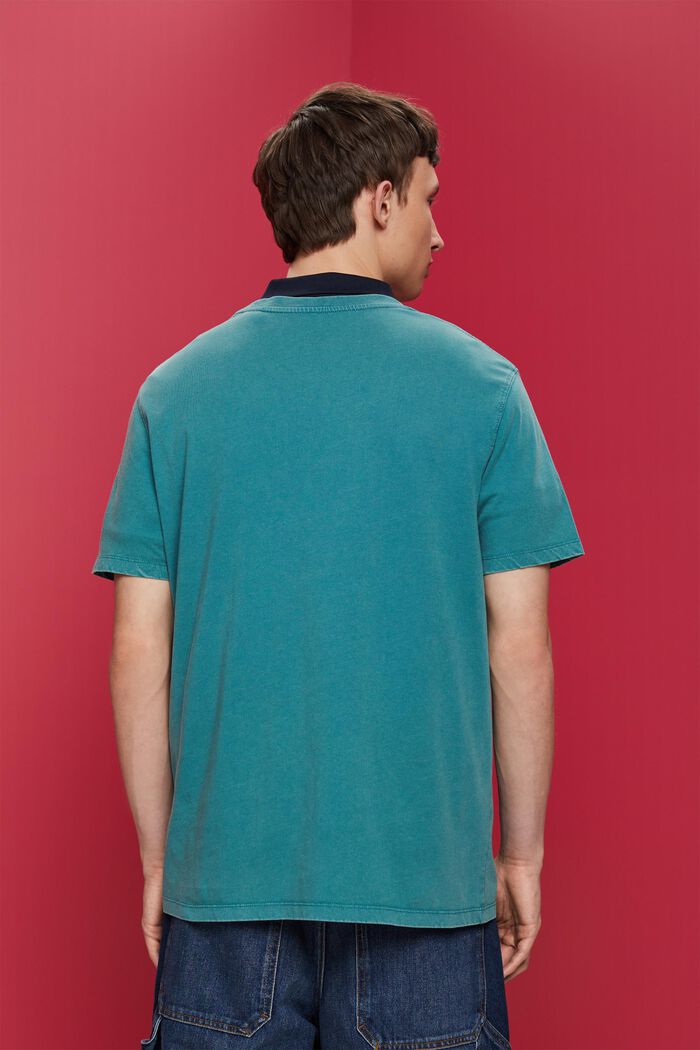 T-shirt in jersey tinta in capo, 100% cotone, TEAL BLUE, detail image number 3