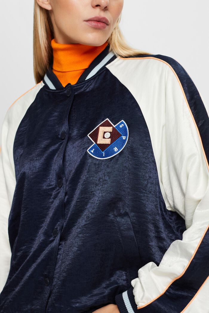 Giacca bomber in raso con logo, NAVY, detail image number 1