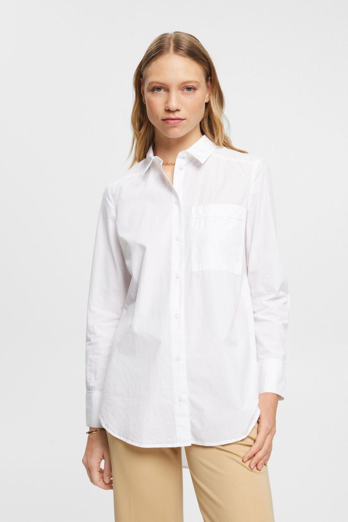 Blusa in cotone con una tasca, WHITE, detail image number 0
