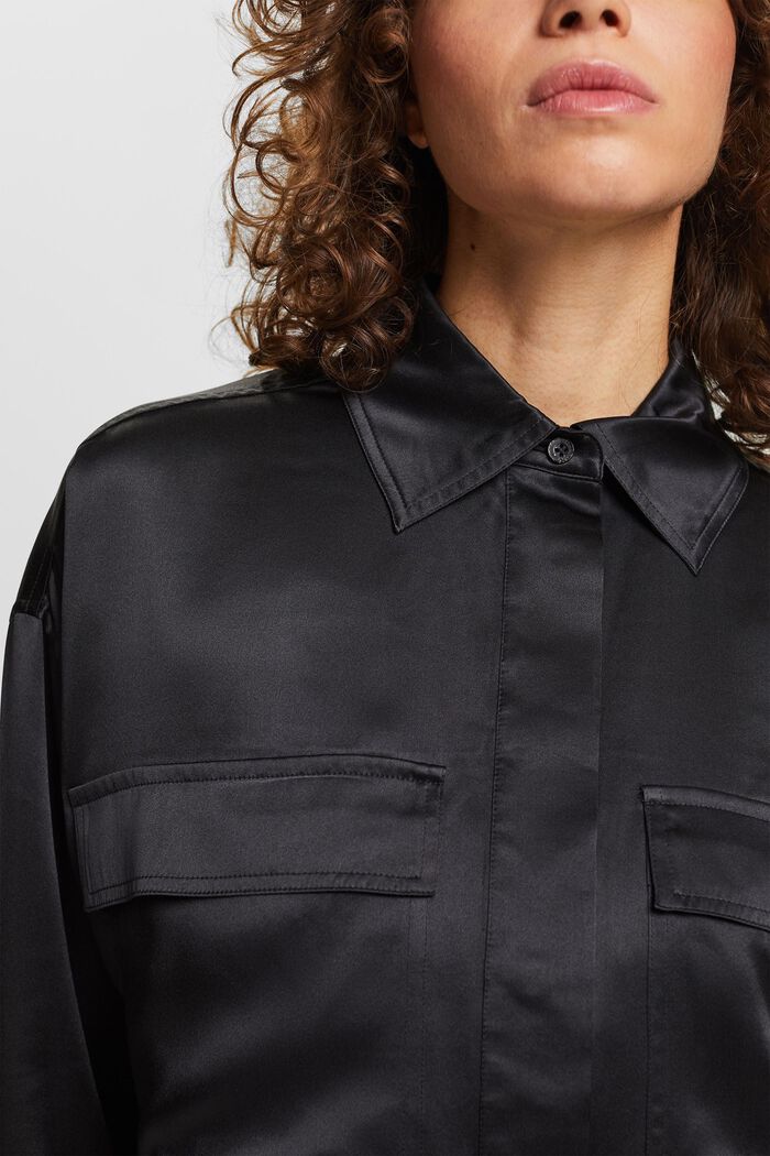 Blusa in raso di seta, BLACK, detail image number 3