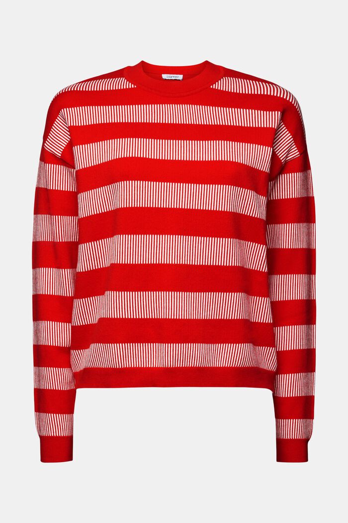 Pullover girocollo a righe jacquard, RED, detail image number 6