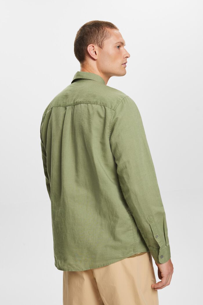 Camicia button-down in misto cotone e lino, LIGHT KHAKI, detail image number 3
