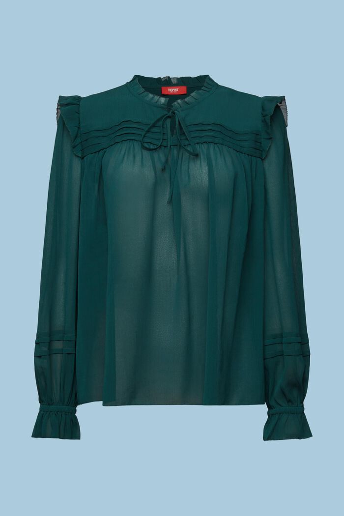 Blusa in chiffon arricciata, EMERALD GREEN, detail image number 6