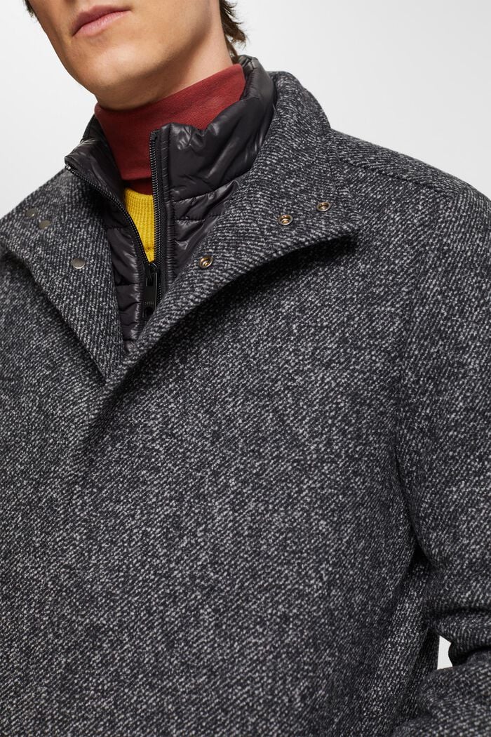 Cappotto imbottito in misto lana con fodera staccabile, ANTHRACITE, detail image number 0