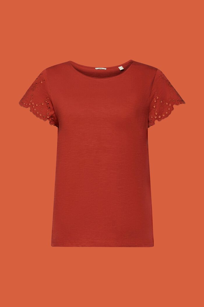 T-shirt di cotone con maniche traforate, TERRACOTTA, detail image number 6