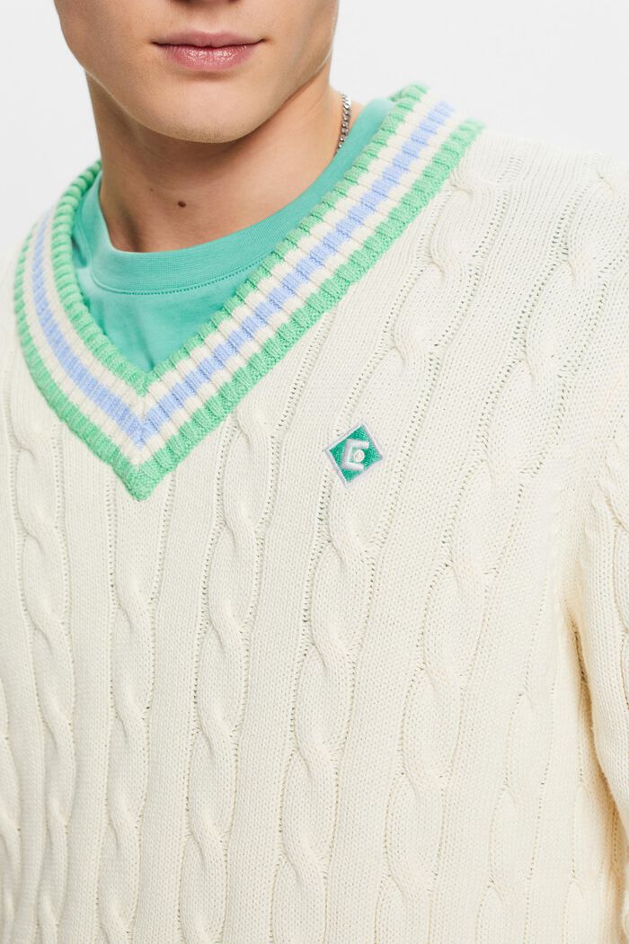 Pullover in maglia intrecciata con scollo a V, ICE, detail image number 2