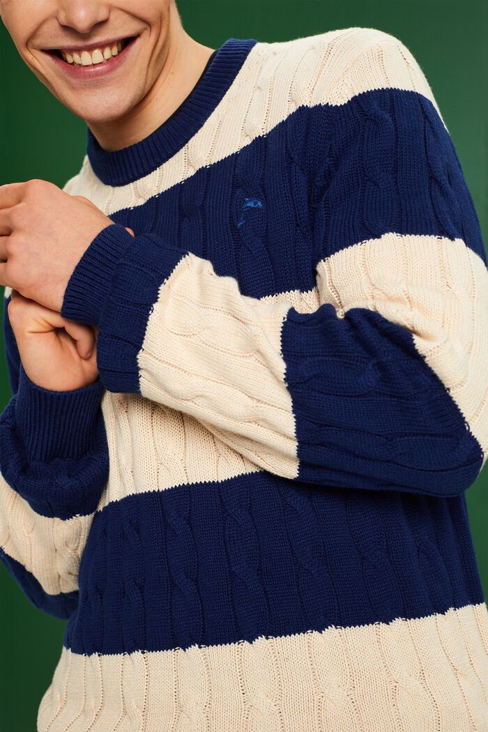 Pullover a righe con motivo a maglia intrecciata, SAND, detail image number 4