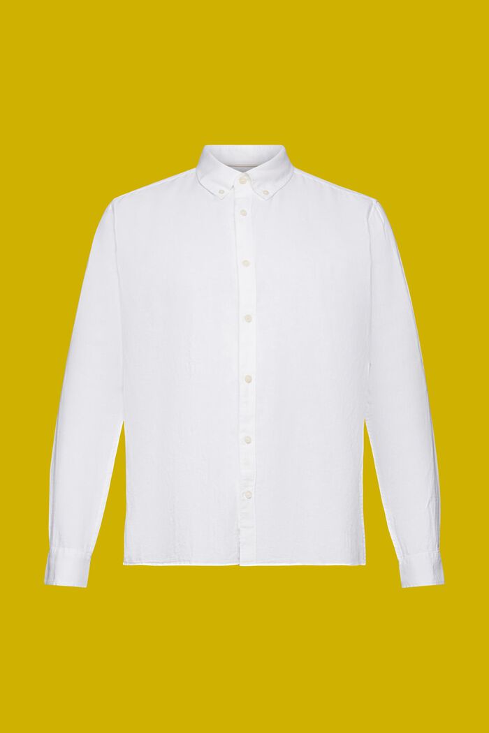 Camicia button-down in misto cotone e lino, WHITE, detail image number 7