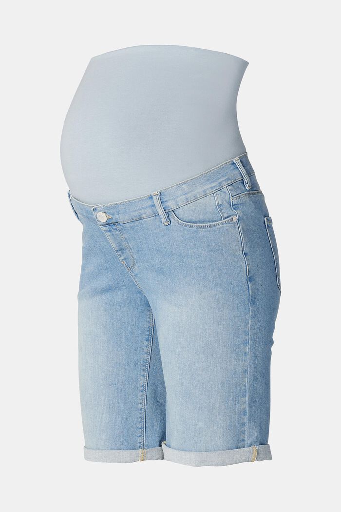 Bermuda di jeans con fascia premaman, BLUE LIGHT WASHED, overview