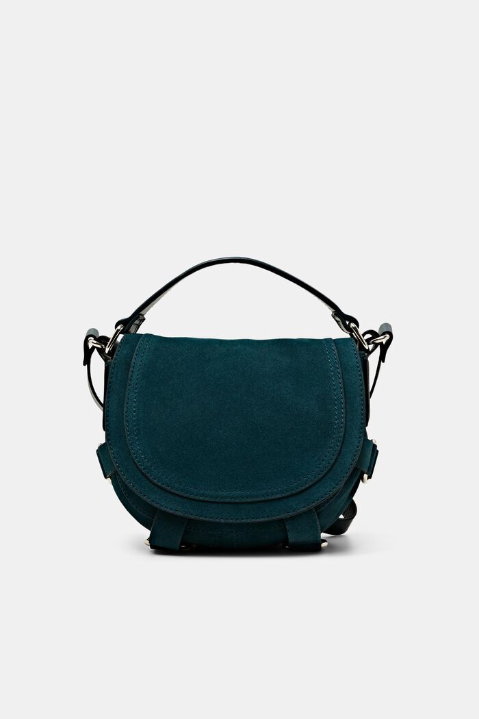 Borsa saddle in pelle scamosciata con cinghie decorative, TEAL GREEN, detail image number 0