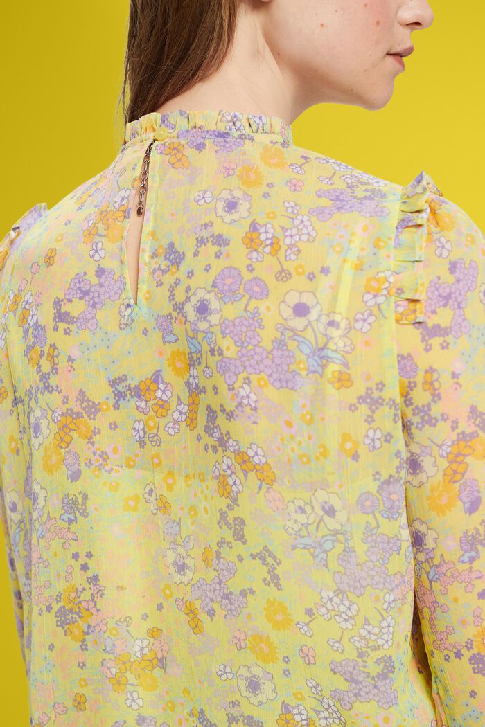 Blusa in chiffon floreale con ruches, LIGHT YELLOW, detail image number 4