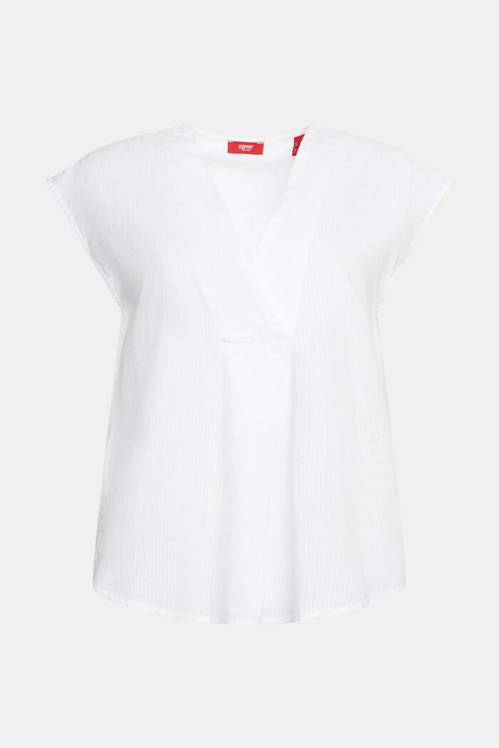 Blusa in cotone a righe con scollo a V, WHITE, detail image number 5