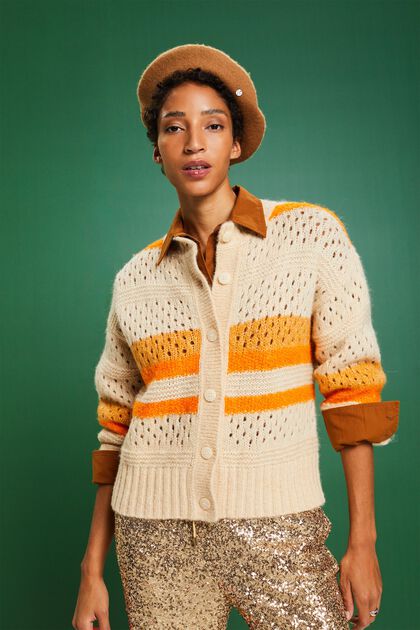 Cardigan a righe in misto lana