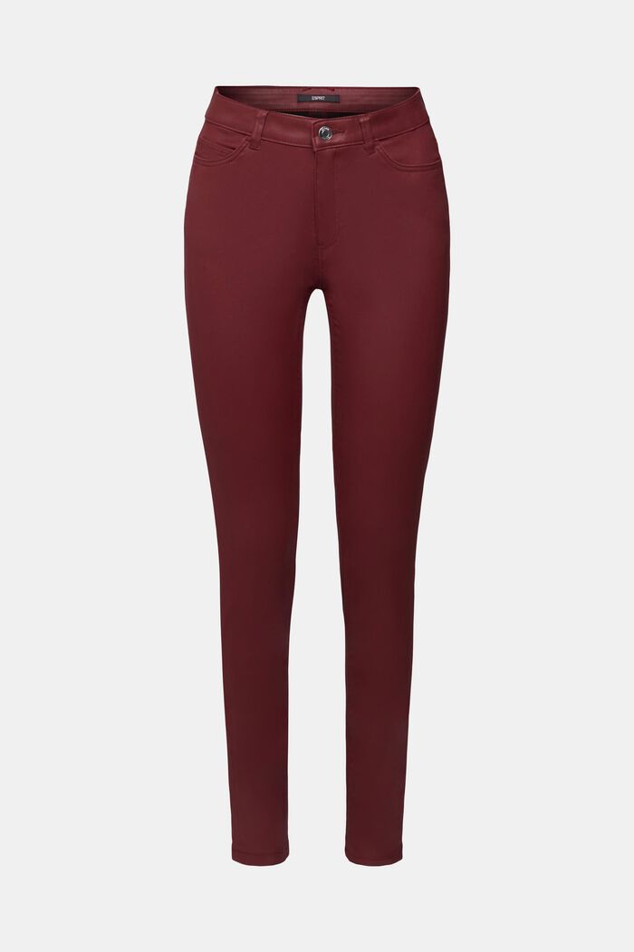 Pantaloni Slim Fit a vita alta in similpelle, BORDEAUX RED, detail image number 7