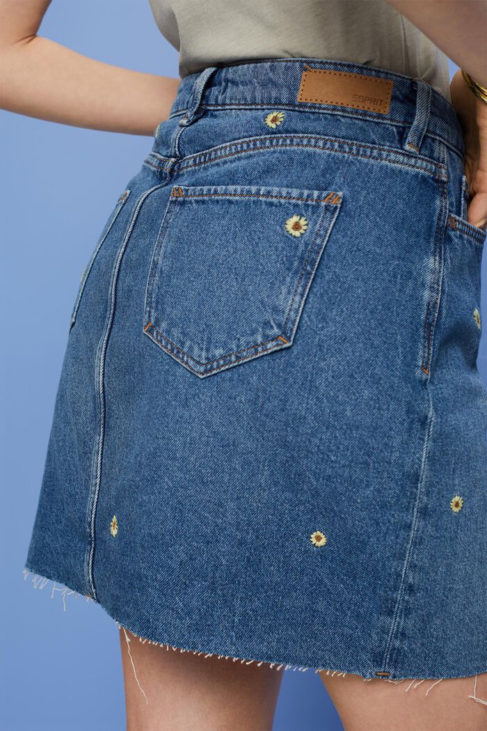 Minigonna in jeans ricamato, BLUE DARK WASHED, detail image number 4