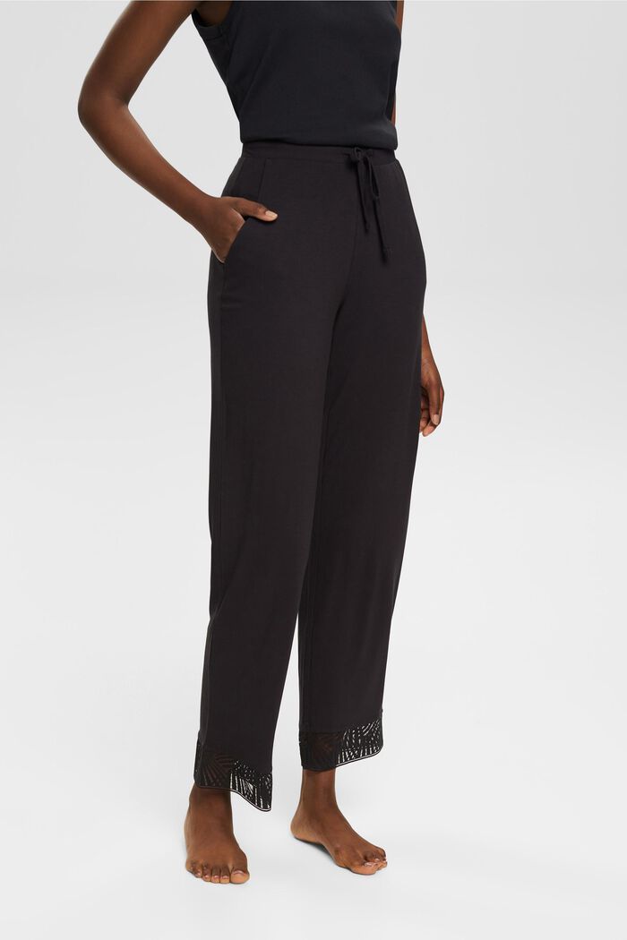 Pantaloni da pigiama con pizzo, LENZING™ ECOVERO™, BLACK, detail image number 0