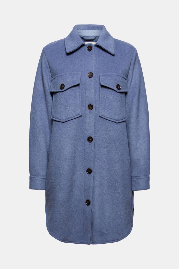 Giacca stile camicia in misto lana, GREY BLUE, overview