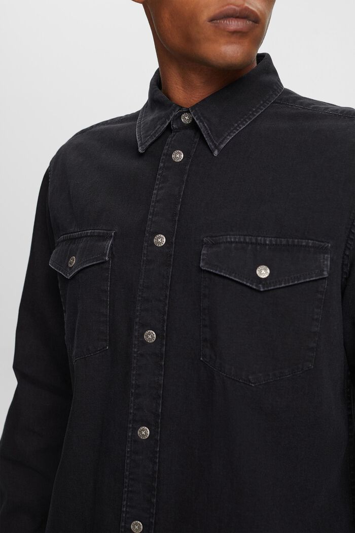Camicia in denim, 100% cotone, BLACK DARK WASHED, detail image number 2