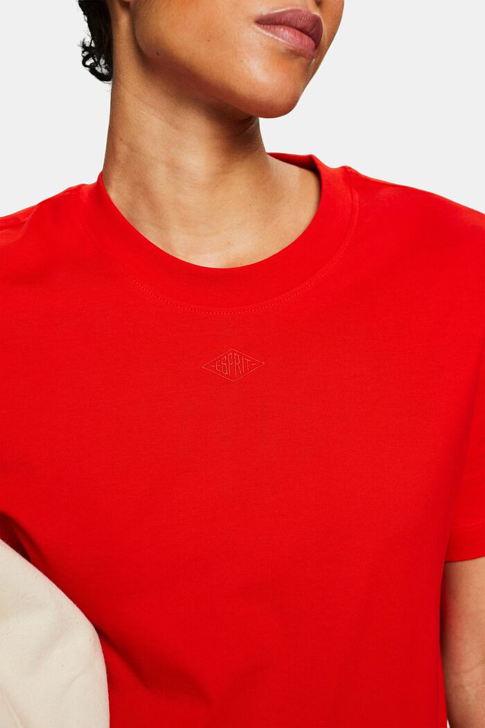 T-shirt in cotone Pima con logo ricamato, RED, detail image number 3