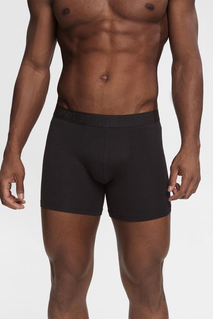 Shorts da uomo lunghi in cotone elasticizzato, confezione multipla, BLACK, detail image number 1