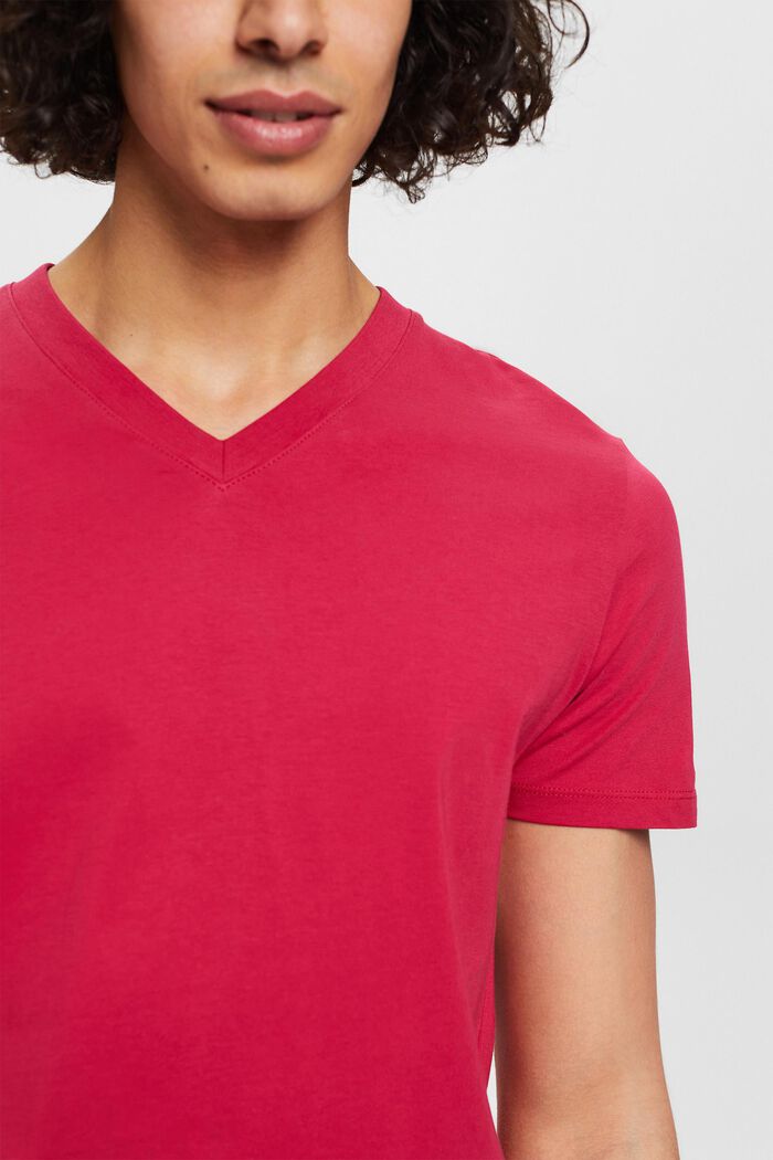 T-shirt slim fit in cotone con scollo a V, DARK PINK, detail image number 2