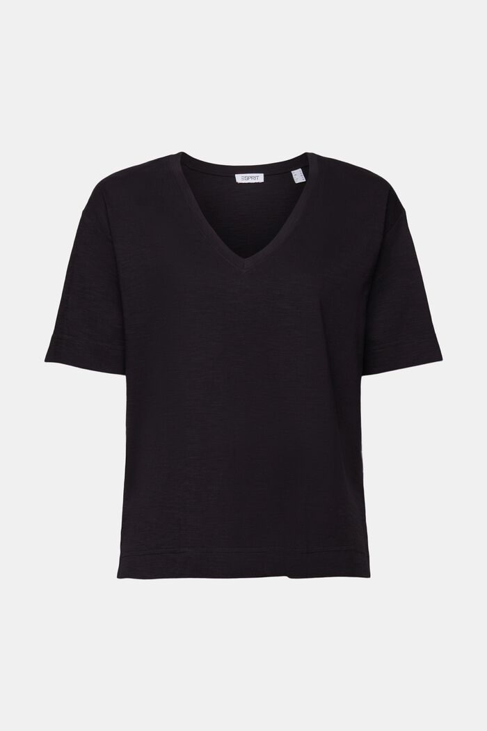 T-shirt fiammata con scollo a V, BLACK, detail image number 6