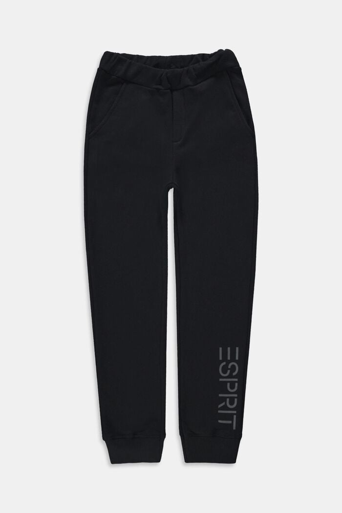 Pantaloni felpati con logo, 100% cotone, BLACK, overview