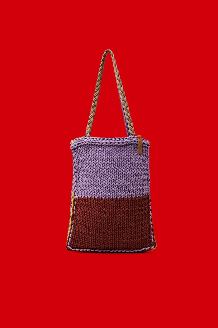 Tote bag in cotone a uncinetto a blocchi di colore, MULTI COLOUR, detail image number 0