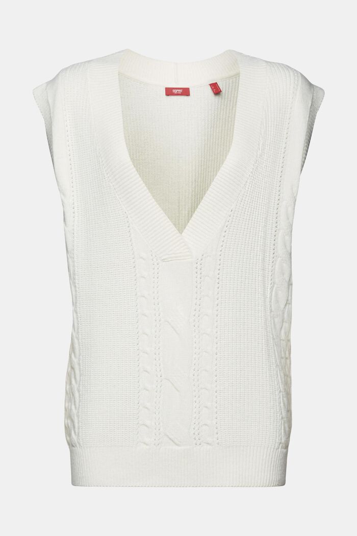 Gilet in maglia intrecciata, misto lana, OFF WHITE, detail image number 6