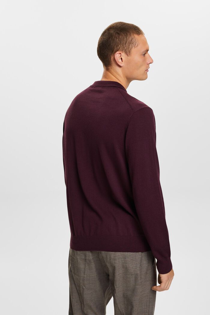 Pullover stile polo in lana, AUBERGINE, detail image number 3