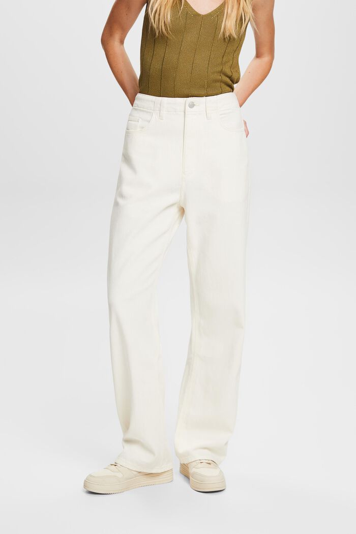 Pantaloni in twill a gamba larga, 100% cotone, OFF WHITE, detail image number 0