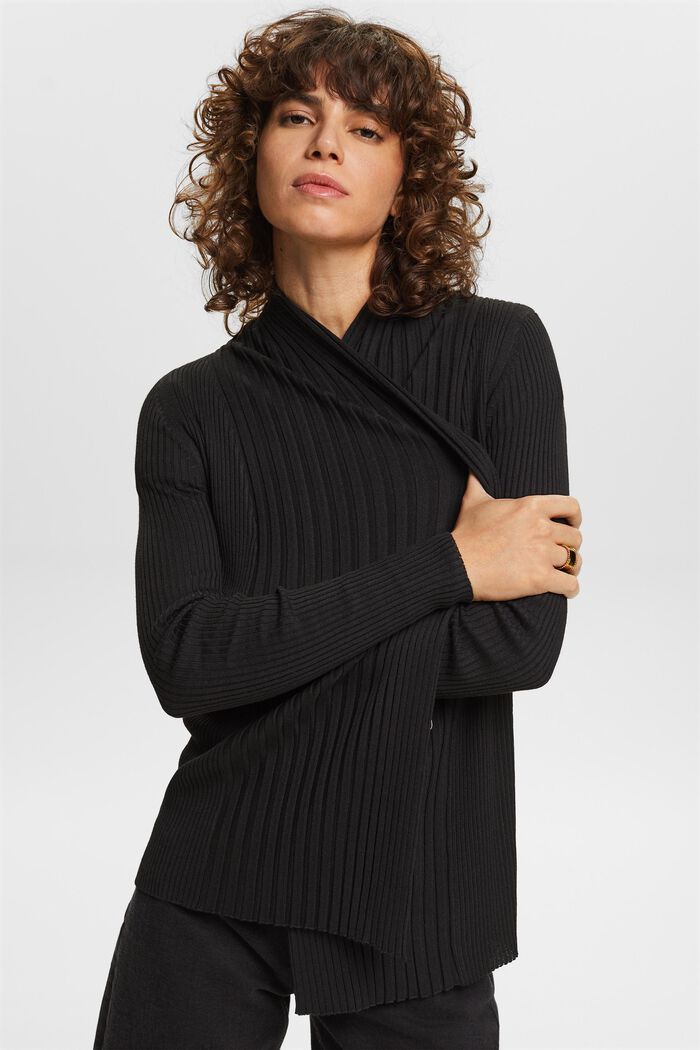 Cardigan in maglia a coste, BLACK, detail image number 4