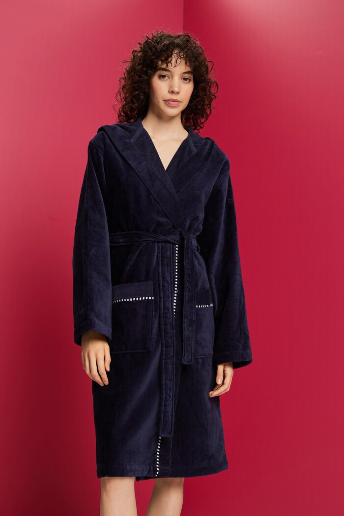 Accappatoio in velour 100% cotone, NAVY BLUE, detail image number 0