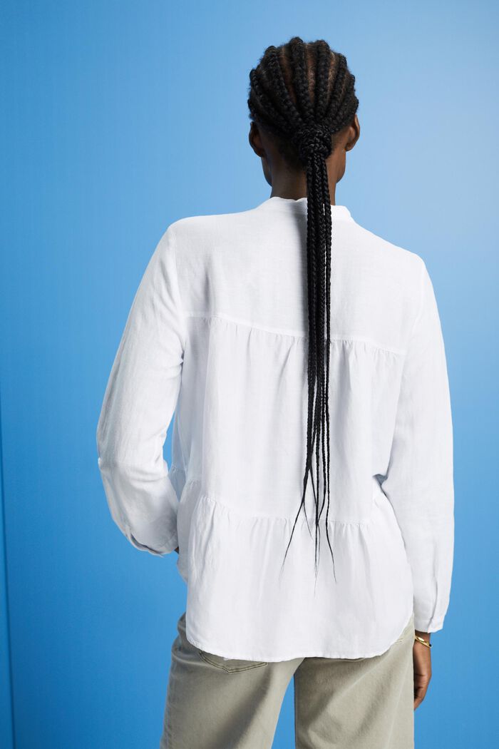 Blusa in misto lino, WHITE, detail image number 3