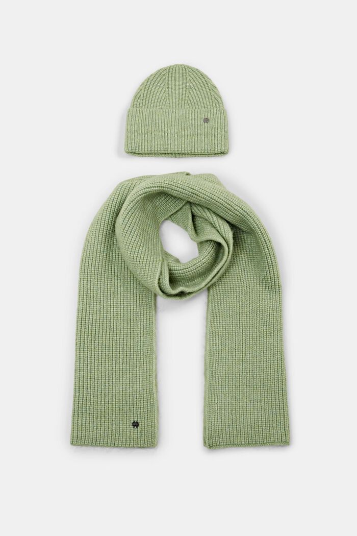 Confezione regalo natalizia con berretto e sciarpa in maglia chunky, LIGHT GREEN, detail image number 0