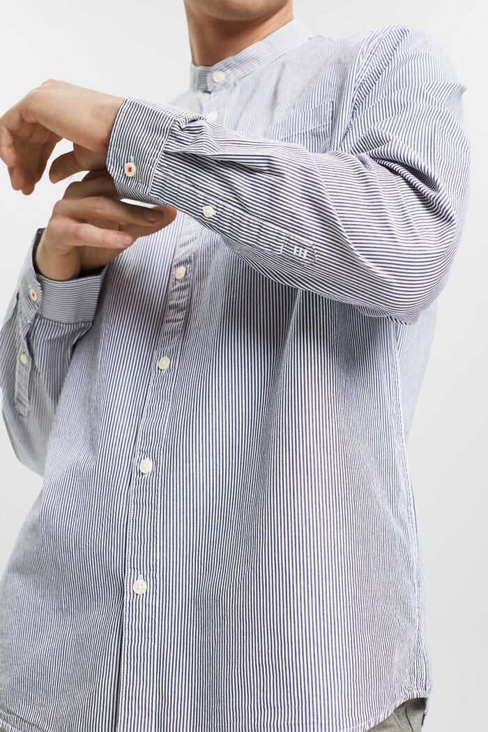 Camicia in cotone gessato con collo alla coreana, NAVY, detail image number 2