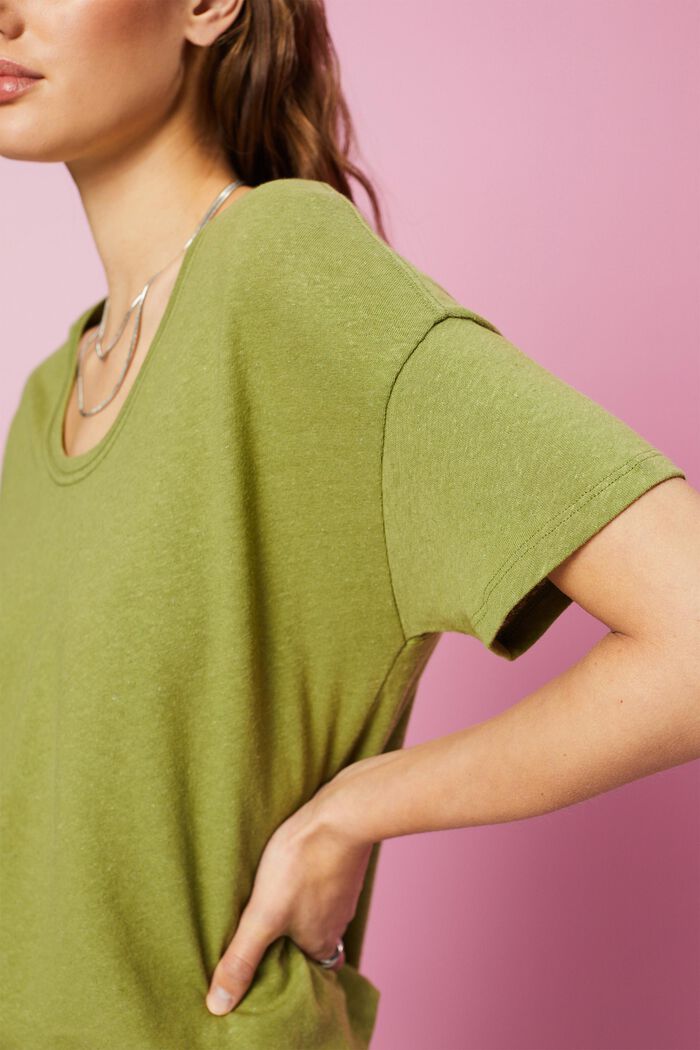 T-shirt in misto cotone e lino, PISTACHIO GREEN, detail image number 2