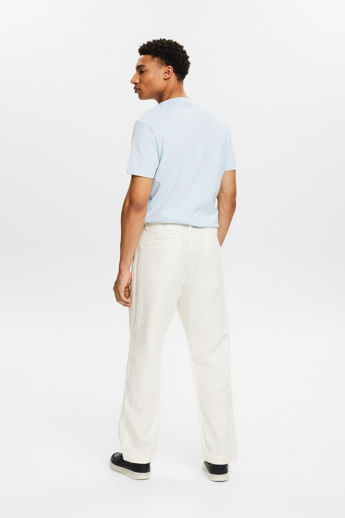 Pantaloni dritti in lino e cotone, OFF WHITE, detail image number 2